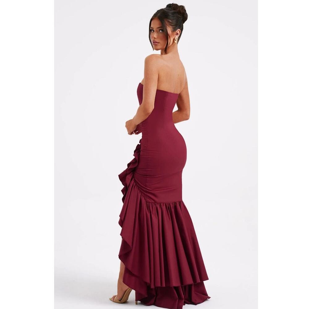 Babyboo Angelina Strapless Ruffle Maxi Dress NWT Burgundy Formal Gown Sz Small - Picture 11 of 12